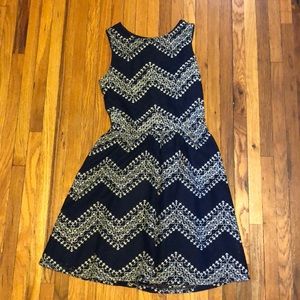 Dark blue dress with cream pattern